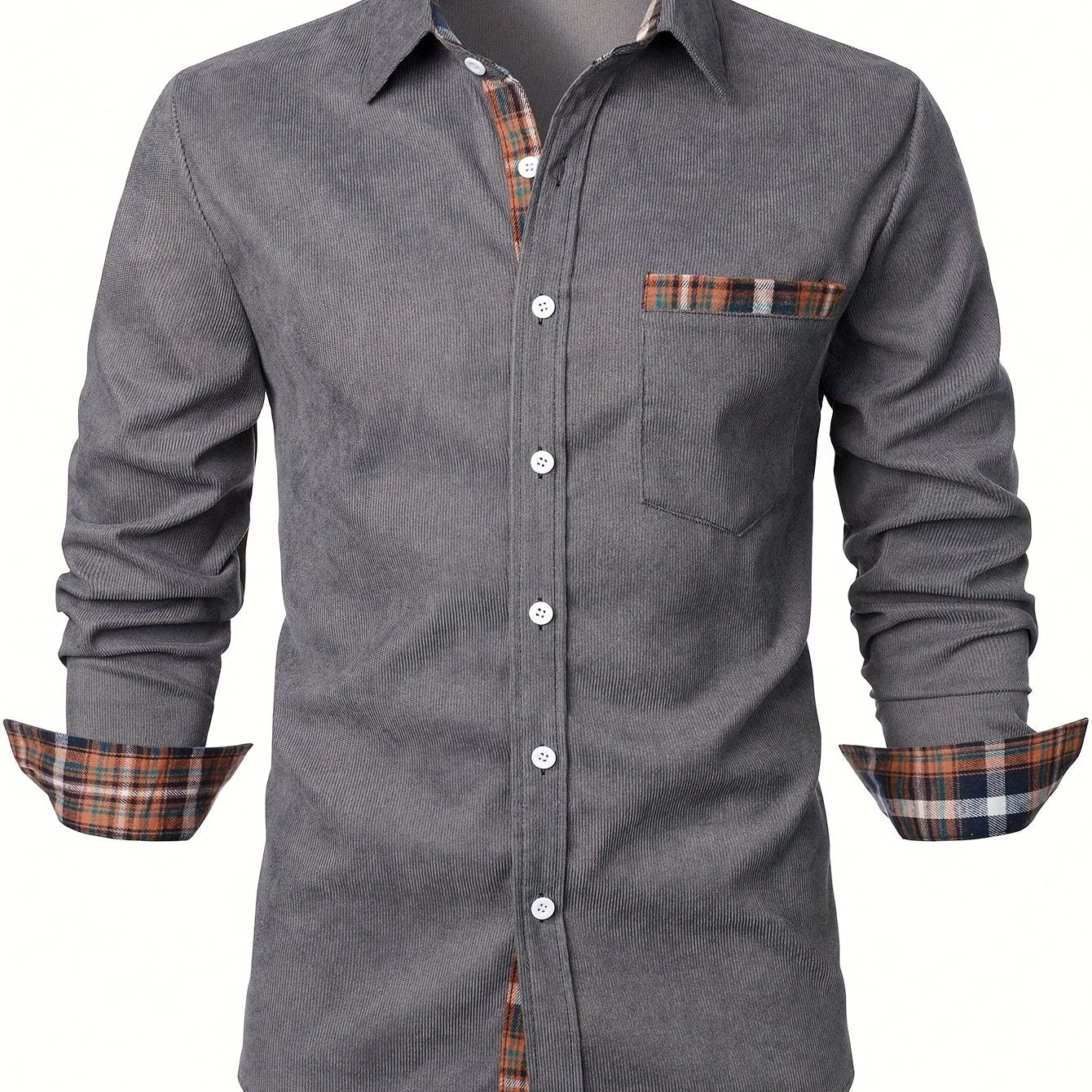 Camisa casual para hombre Modern Fit con detalles a cuadros – Camisa de manga larga elegante para el día a día y la oficina