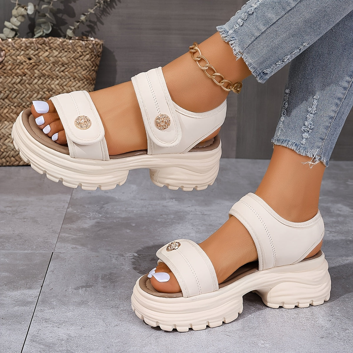 Damen Plateausandalen mit Klettverschluss – Elegante Sommerschuhe für Alltag und Freizeit