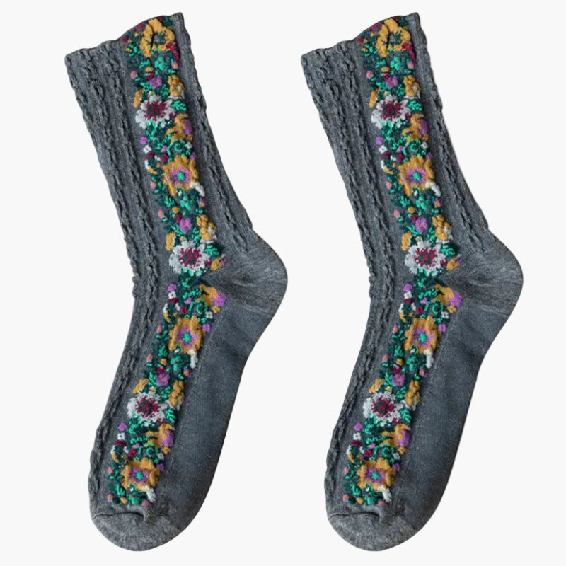 Damen Socken mit floraler Jacquard-Stickerei – Vintage Stil, modisches Accessoire für jeden Anlass