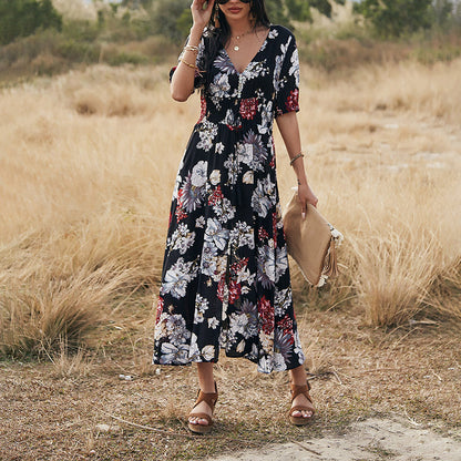 Karen – Robe d'été florale à encolure en V et taille élastique