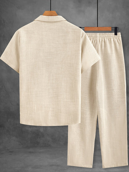 Set estivo uomo con camicia a maniche corte e pantaloni – Completo casual per tempo libero, quotidiano e vacanze