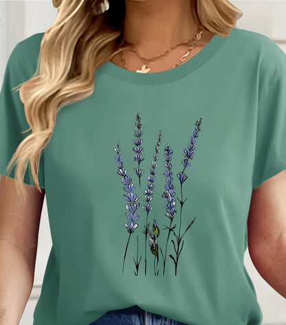 T-shirt donna con stampa di fiori selvatici – Maglietta casual moderna con illustrazione floreale, ideale per tutti i giorni e outfit rilassati