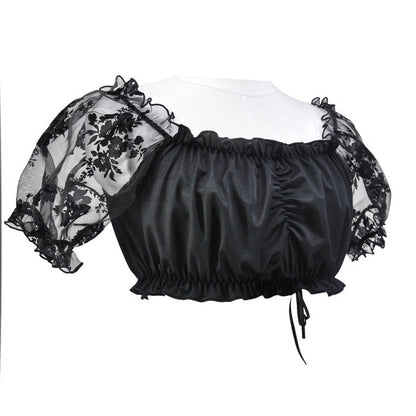 Crop Top con Mangas Abullonadas y Encaje para Mujer – Elegante Top Off-Shoulder para Oktoberfest para Mujeres a la Moda