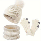 Driedelige winterset voor dames met muts, sjaal en handschoenen