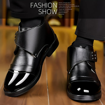 Herren Stiefelette Schwarz Glänzende Zehenkappe Klettverschluss