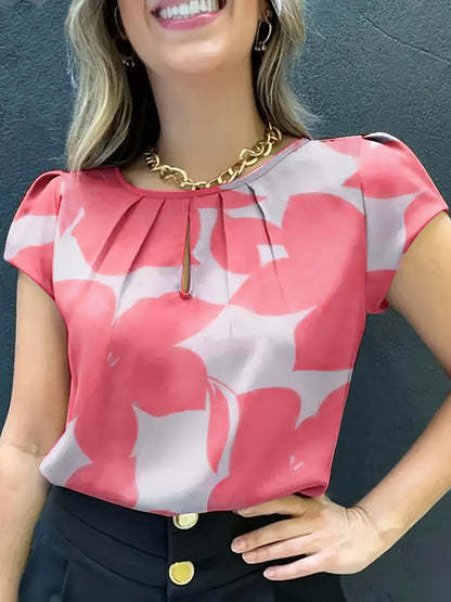 Damen Bluse Elegant mit Modernem Muster und Kurzarm – Perfekt für Büro & Alltag