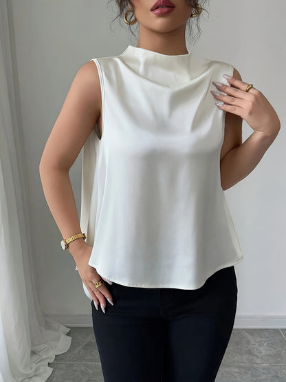 Blusa elegante sin mangas para mujer con cuello cascada para oficina y eventos nocturnos