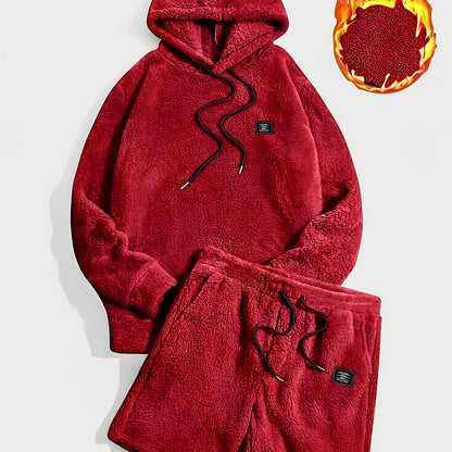 Unisex teddyfleece hoodie- en shortset met capuchon en trekkoord