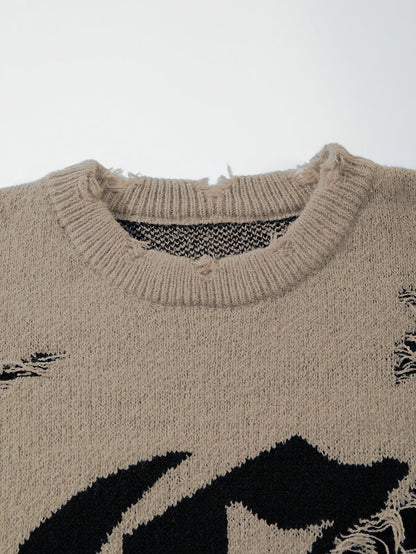 Unisex distressed-pullover med rund hals og tekstprint