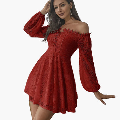 Dames Off-Shoulder kanten jurk elegant A-lijn lente- en zomerjurk feest cocktail