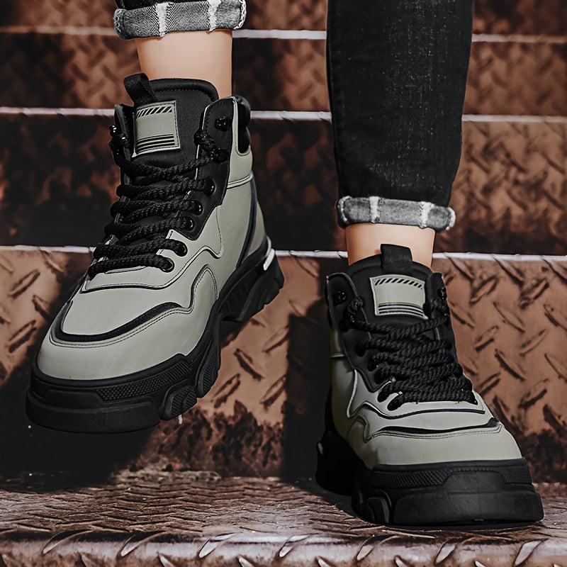 Robuster Herren Schnürstiefel Grau Schwarz mit Profilsohle