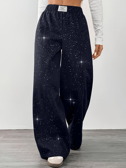 Damen Weite Freizeithose mit Galaxie-Print – Trendige Lounge Pants für Alltag und Freizeit