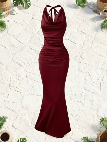 Dame Aftenkjole Elegant Ryggfri Maxi Fest Halterneck Figurformende