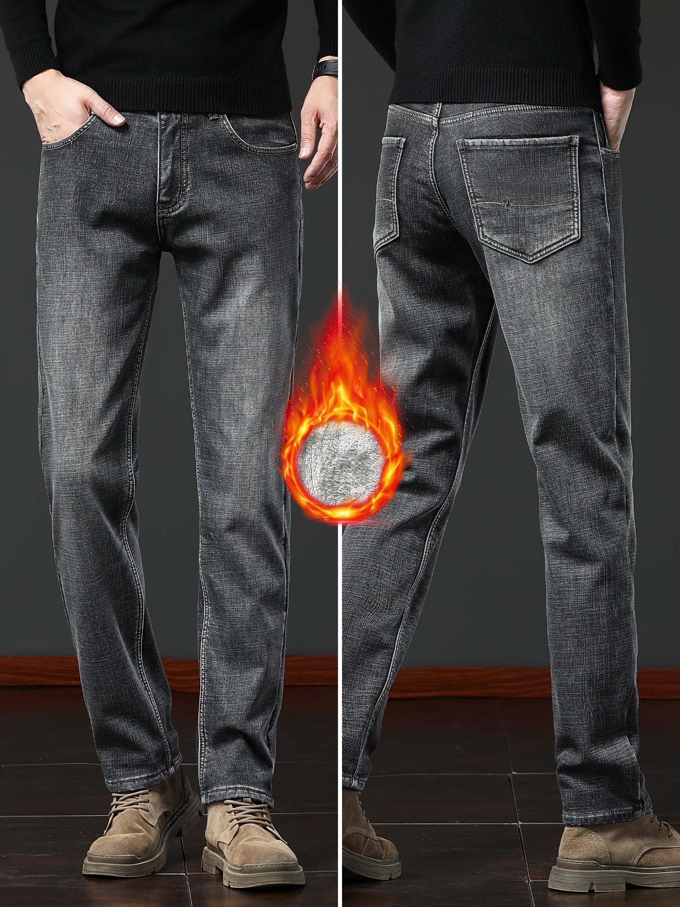Thermo Jeans Herren gefüttert Winterhose Grau / Dunkelblau