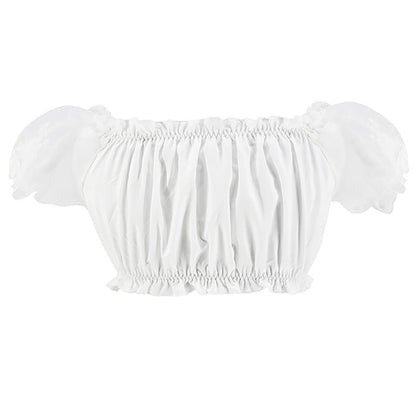 Crop Top con Mangas Abullonadas y Encaje para Mujer – Elegante Top Off-Shoulder para Oktoberfest para Mujeres a la Moda