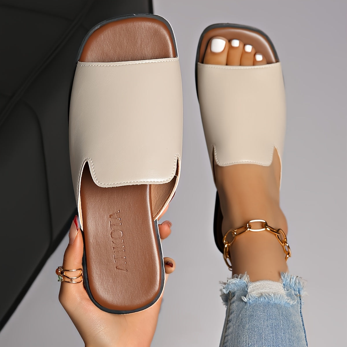 Damen Slip-On Sandalen mit eckiger Spitze – Moderner Sommerschuh für Alltag und Freizeit