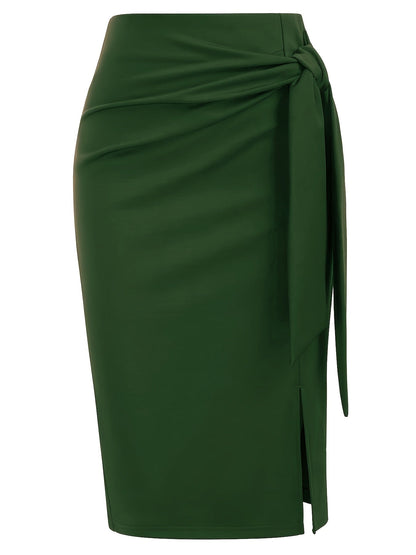 Gonna midi elegante da donna con dettaglio nodo e spacco – Perfetta per ufficio ed eventi