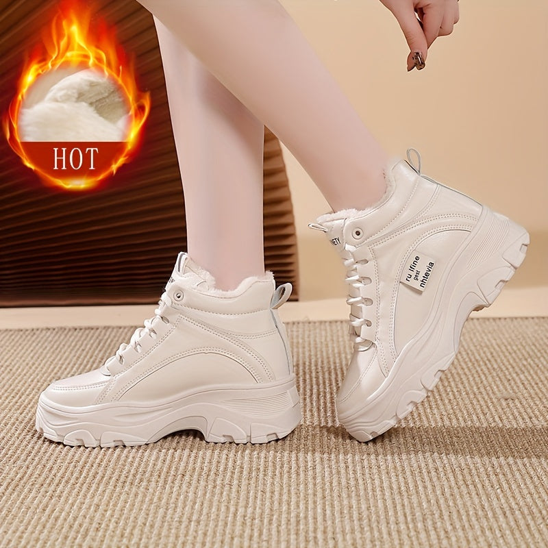 Damen Gefütterte Plateau Sneaker Stiefel Winterschuhe Warm