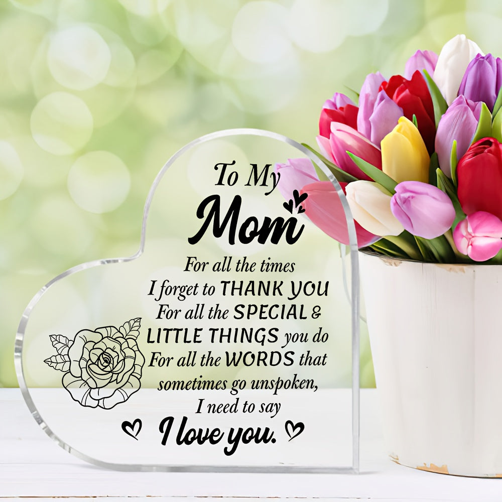 Plaque décorative en forme de cœur avec gravure pour mamans – Cadeau style vintage pour femmes – Expression de gratitude et d'amour – Présentoir de table pour la maison ou le bureau