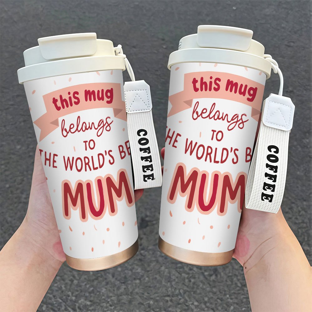 Damen Thermobecher mit Spruch – Perfekt für die beste Mama, Reisebecher mit Henkel, Geschenk für Muttertag