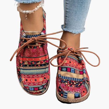 Damen Vintage Freizeitschuhe mit Boho-Muster und Schnürung – Bequeme Alltags-Slipper im Ethno-Stil