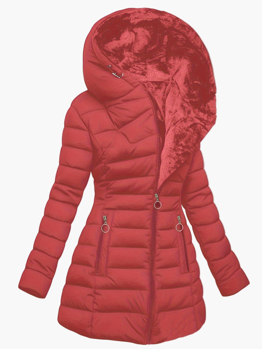 Damernas vinter vadderade kappa med huva – Elegant outdoorparka för kalla dagar
