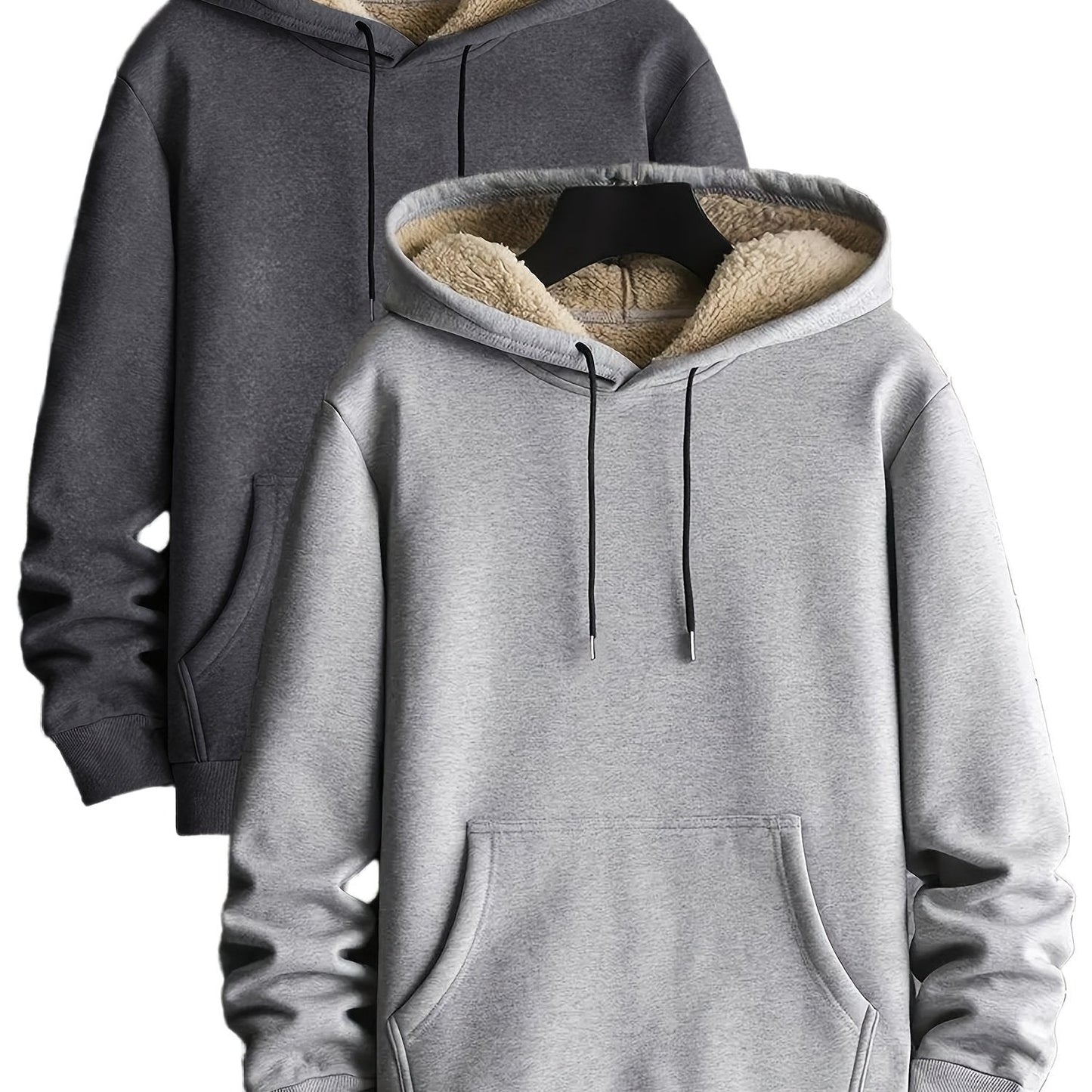 Pack de dos sudaderas con capucha forradas, en colores lisos y con bolsillo canguro – conjunto de sudaderas cálido