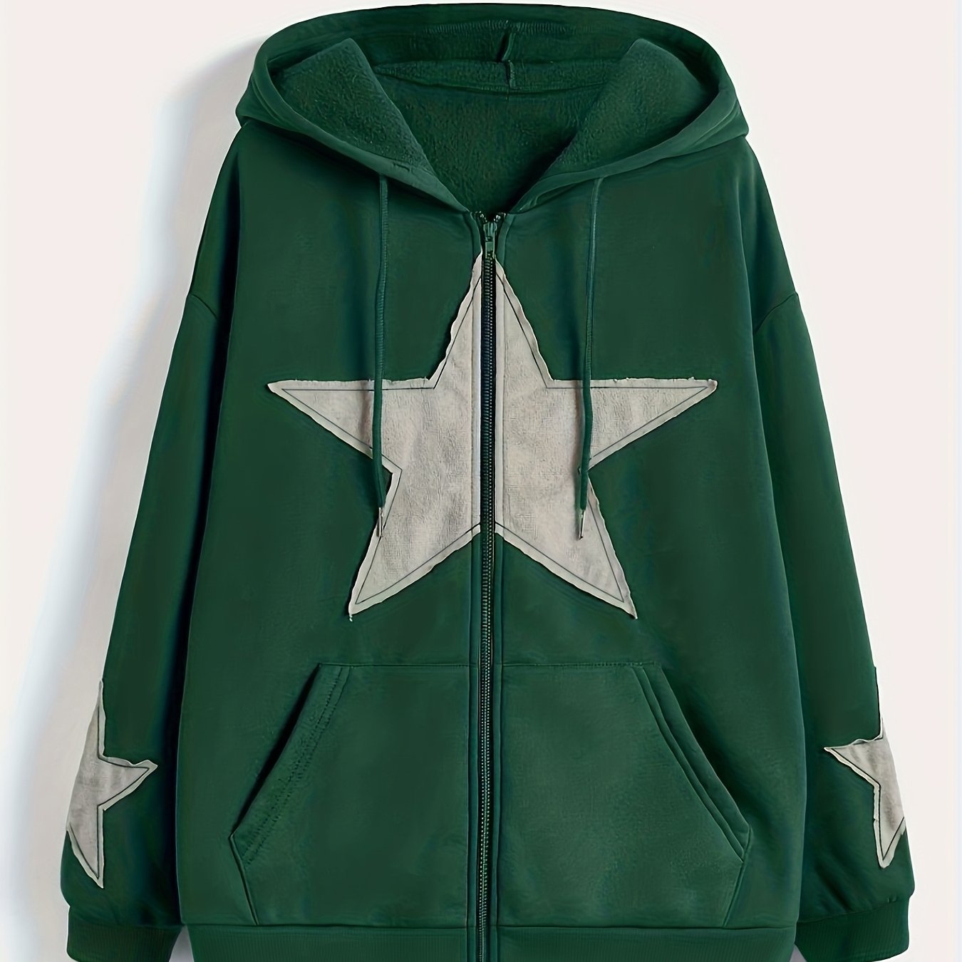 Kapuzenjacke mit Reißverschluss und Sternapplikationen – Lässiger Unisex Hoodie