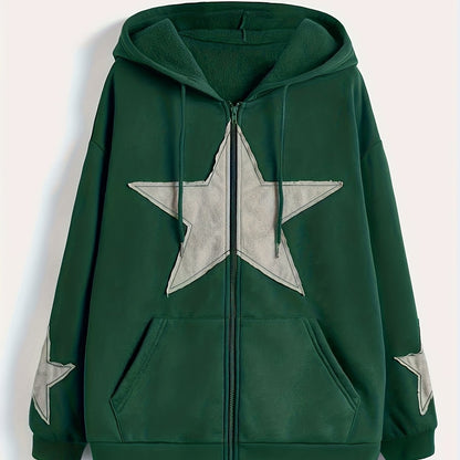 Kapuzenjacke mit Reißverschluss und Sternapplikationen – Lässiger Unisex Hoodie