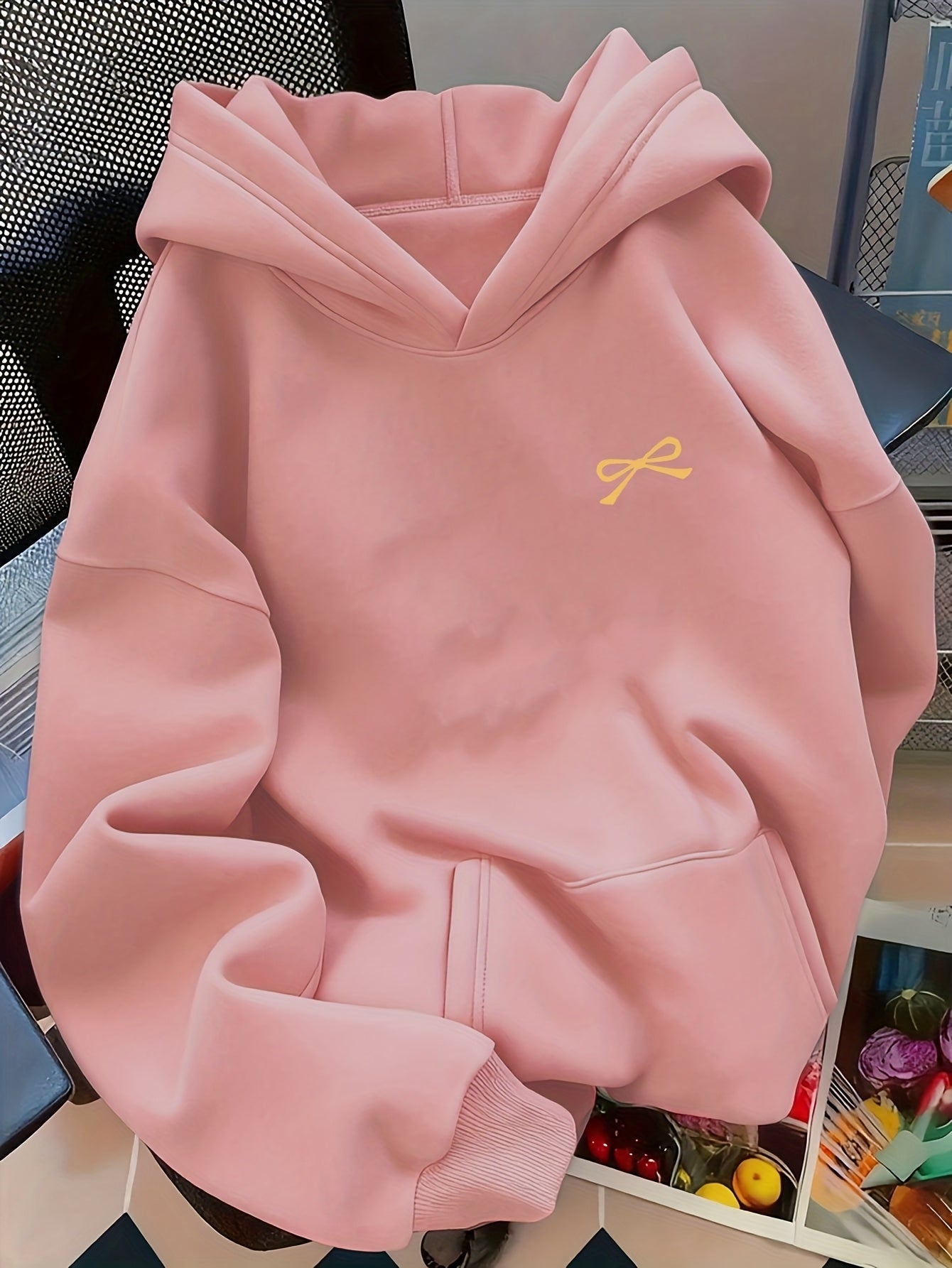 Sudadera con capucha extragrande para mujer, con bordado de lazo