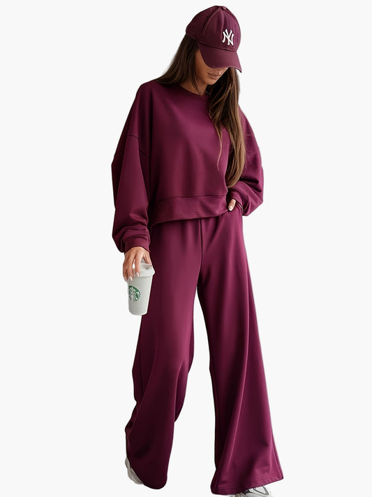 Completo lounge da donna a due pezzi – Tuta casual oversize elegante con felpa e pantaloni a gamba larga per autunno e inverno
