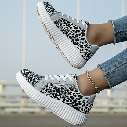 Zapatillas de mujer con estampado de leopardo y suela plataforma – Calzado casual de moda para el día a día y estilo urbano