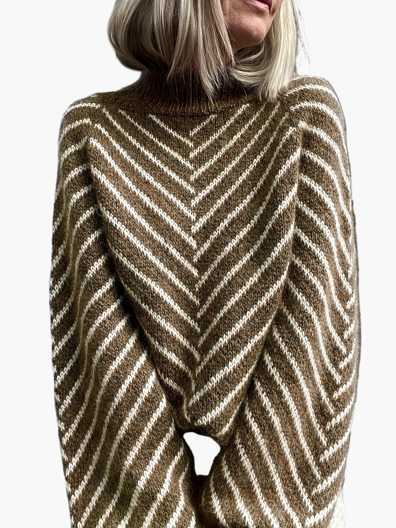 Dames Gebreide Trui Elegante Winterstijl met Strepenpatroon en Opstaande Kraag