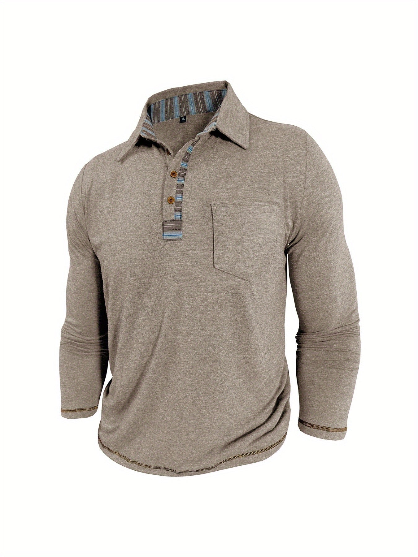 Herren Langarm Poloshirt mit Knopfleiste und Brusttasche
