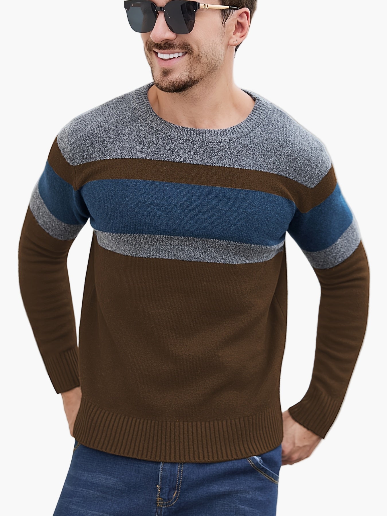 Jersey de punto para hombre con patrón de rayas – Jersey casual a la moda para otoño e invierno