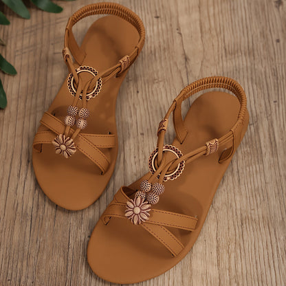 Damen Sandalen mit Blumenverzierung – Bequeme Sommer-Strandschuhe, Casual Stil