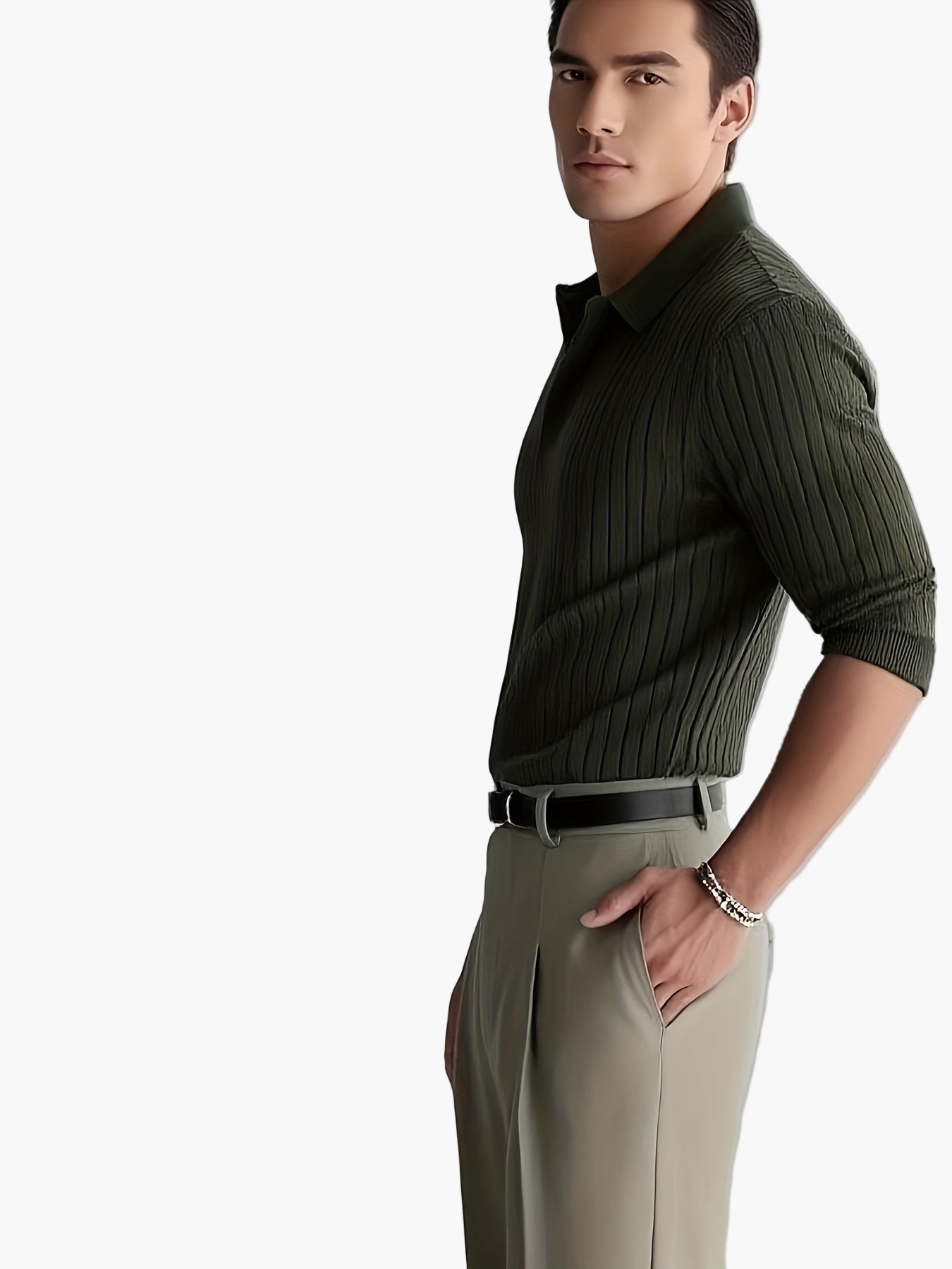 Polo de punto para hombre con estructura de canalé – Look casual elegante para otoño e invierno