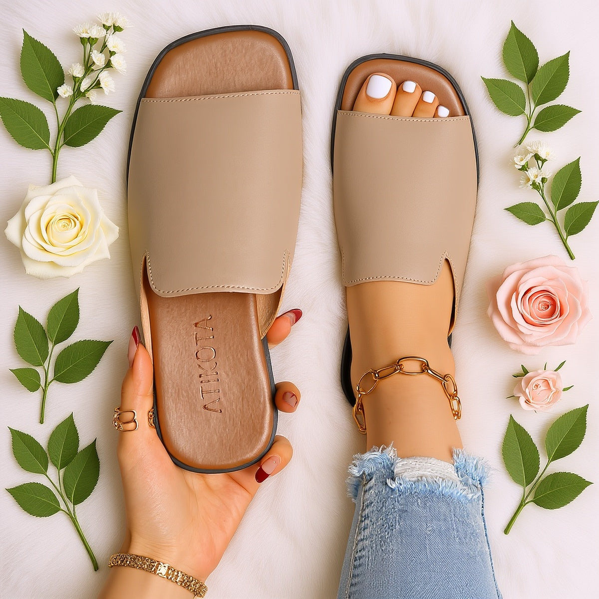Damen Slip-On Sandalen mit eckiger Spitze – Moderner Sommerschuh für Alltag und Freizeit