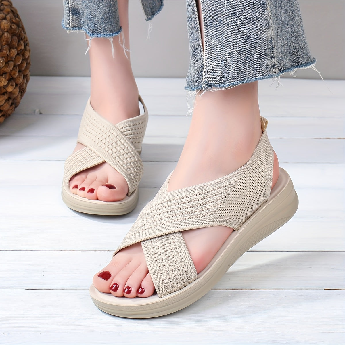 Sandalias slingback cómodas para mujer con tiras cruzadas para uso diario y tiempo libre