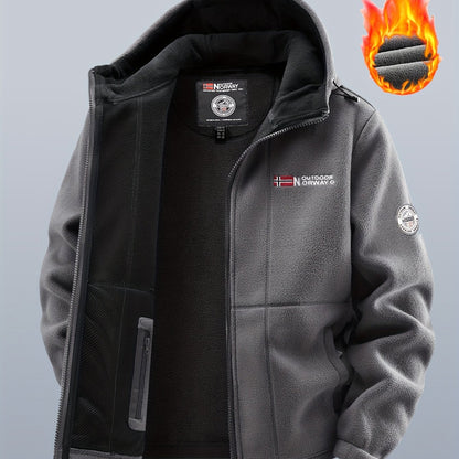 Chaqueta polar de exterior para hombre con capucha – Forro cálido, cierre de cremallera, bolsillo en el pecho