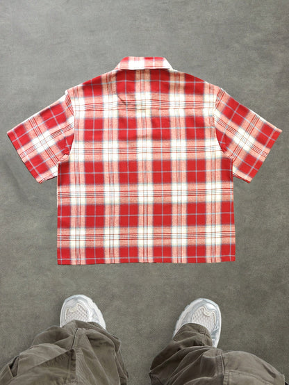 Camisa de cuadros oversize de manga corta para hombre con estilo streetwear – moda casual para el día a día y salidas