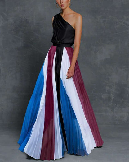 Rachael – Robe longue sans bretelles aux couleurs contrastées