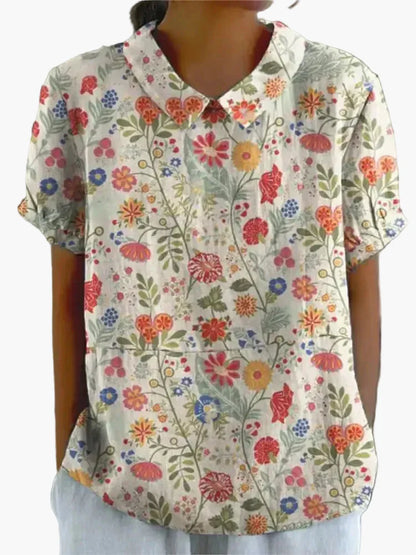 Blusa vintage para mujer con estampado floral y cuello clásico – Moda retro elegante para el día a día y ocasiones especiales