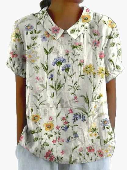 Blusa vintage para mujer con estampado floral y cuello clásico – Moda retro elegante para el día a día y ocasiones especiales