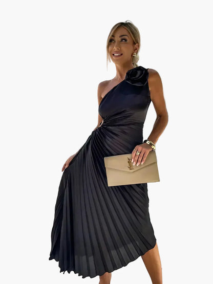 Damen One-Shoulder Plissee Kleid Eleganter Party- und Abend-Look