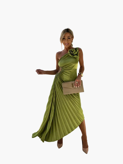 Damen One-Shoulder Plissee Kleid Eleganter Party- und Abend-Look