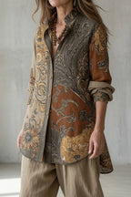 Nina | Gebloemde tweedelige set voor dames met top en broek, lange mouwen en knopen