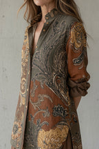 Nina | Gebloemde tweedelige set voor dames met top en broek, lange mouwen en knopen