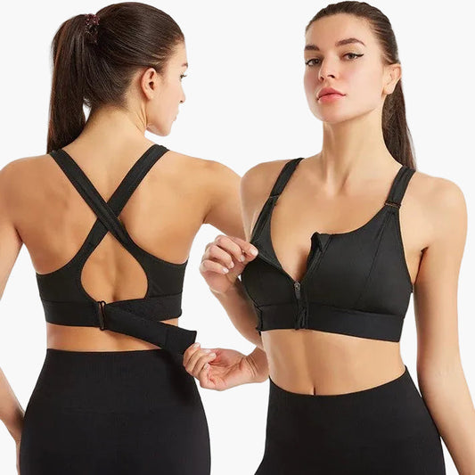 Damernas sport-bh med frontdragkedja och ryggstöd – Perfekt för fitness, yoga & träning