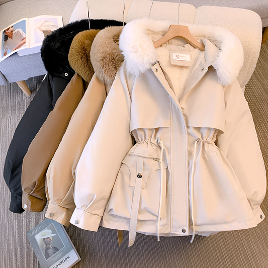 Dam vinterkappa parkas med pälskrage – Elegant, varm kappa för vardag och fritid